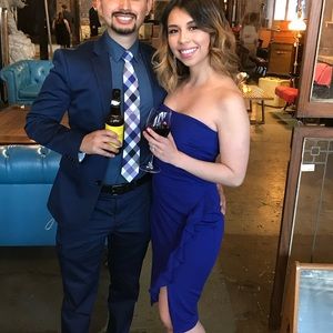 Lulu’s Anika Royal Blue Ruffled Strapless Bodycon Dress